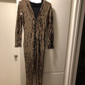 Gold sequins onesie with hood. Size Small
